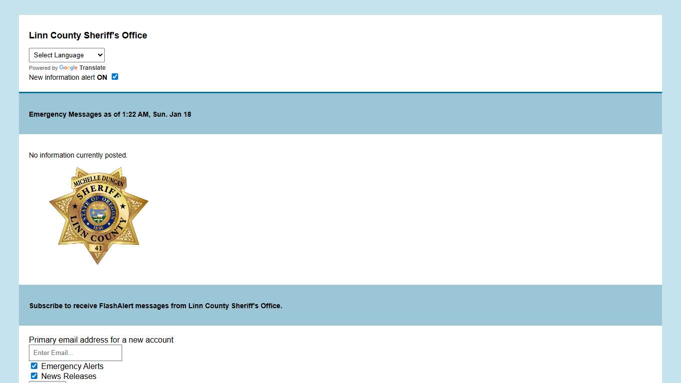 Linn County Sheriff's Office News via Flashalert.net