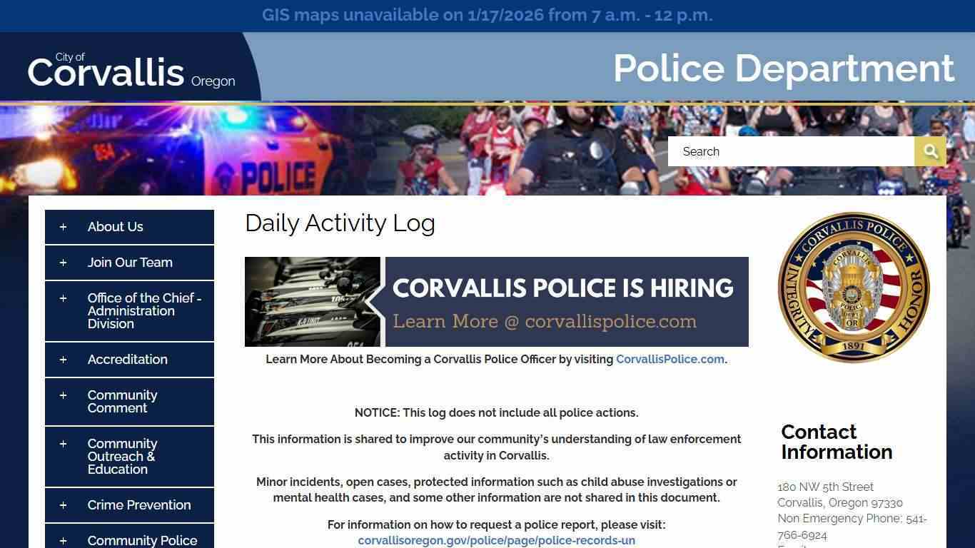 Daily Activity Log | Corvallis Oregon